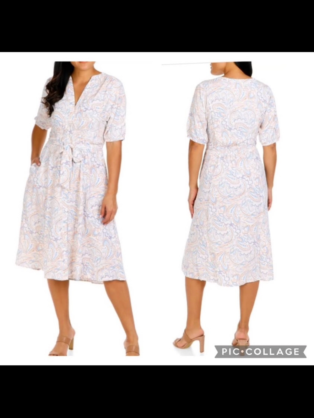 Lucky Brand Pastel Paisley V-Neck Midi Dress in Light Blue and Blush